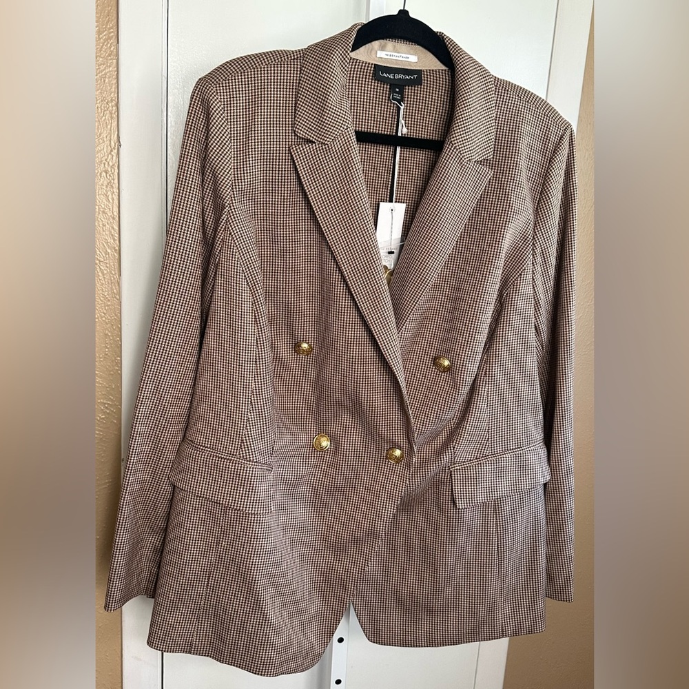 ✨ Lane Bryant Double Breasted Houndstooth Blazer Gold Buttons NWT